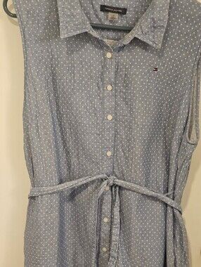 Tommy Hilfiger Light Blue Polka Dot Sleeveless Shirt Dress